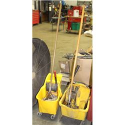 PAIR OF MOP PAILS WITH WRINGER AND MOP