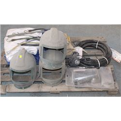 PALLET WITH AIR HOSE, RESPIRATOR MASKS , COVERALLS