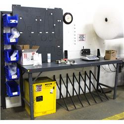 METAL WORK TABLE WITH CONTENTS 96" X 31" X 40"
