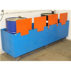 STEEL BARREL STORAGE BIN ON CASTORS WITH BARREL OF