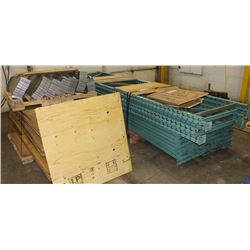 3 SECTIONS OF PALLET RACKING WITH PLYWOOD SHELVES