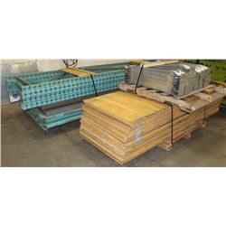 3 SECTIONS OF PALLET RACKING WITH PLYWOOD SHELVES