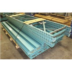 3 SECTIONS OF PALLET RACKING WITH PLYWOOD SHELVES