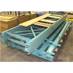 3 SECTIONS OF PALLET RACKING WITH PLYWOOD SHELVES