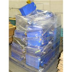PALLET OF ASSORTED BLUE PLASTIC PARTS BINS