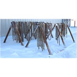 2 STEEL STANDS WITH APPROX. 30 ASSORTED CHAINS