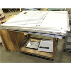 METAL ROLLING CART WITH ASSORTED WHITE BOARDS