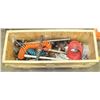 Image 1 : CRATE WITH ASSORTED AIR HOSES, HARDWARE AND TOOLS