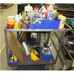 2 TIER METAL ROLLING CART WITH CONTENTS 36X24X38