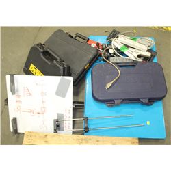 LOT OF 2 METAL SHELVES, EMPTY TOOLBOXES, POWERBARS