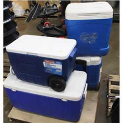 LOT OF 4 INSULATED COOLERS, VARIOUS SIZES