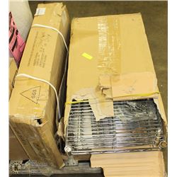 LOT OF 2 WIRE SHELF CARTS W/ BOX OF EXTRA SHELVES
