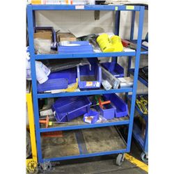 5 TIER ROLLING CART WITH CONTENTS, COMES WITH BLUE