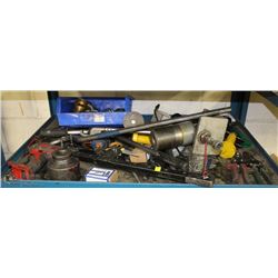 SHELF LOT: INCLUDES PIPE BENDER, TIN SNIPS, GLUE