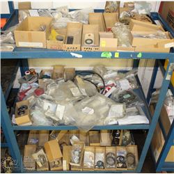 3 SHELVES FULL OF ASSORTED BEARINGS, O'RINGS, G