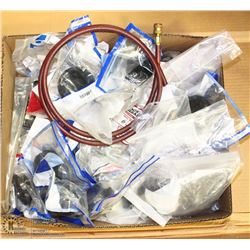 BOX OF ASSORTED PLUMBING FITTINGS AND MORE