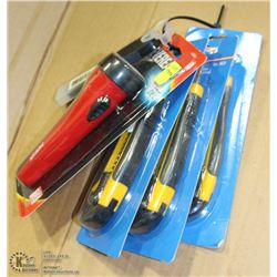LOT OF 3 UTILITY KNIVES WITH REPLACEMENT BLADES &