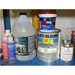 LOT OF LEAK COMPOUND, RUST PROTECTOR, EPOXY PAINT