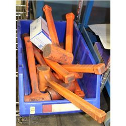 BLUE PARTS BIN WITH 8 ASSORTED RUBBER SLEDGE