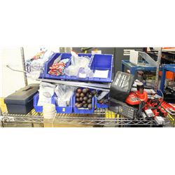 SHELF OF ASSORTED TOOLS INCL FILES, PRICING GUN,