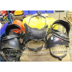 SHELF OF WELDING MASKS NO LENSES, AND HARD HATS