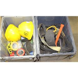 2 TOTES WITH ASSORTED SAFETY GEAR & MORE