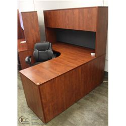 CORNER OFFICE DESK WITH HUTCH & LEATHER OFFICE