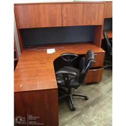 CORNER OFFICE DESK WITH HUTCH & LEATHER OFFICE