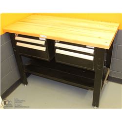 WOOD TOP METAL BASE WORK TABLE WITH SHELF & 4