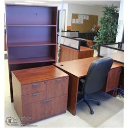 OFFICE DESK WITH BOOKSHELF, CABINET & CHAIR