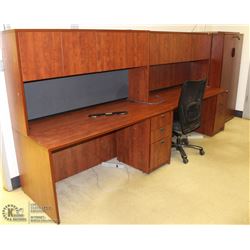 TWO 66"X30" OFFICE DESKS WITH HUTCHES, 2 DOOR