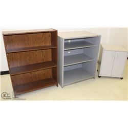 2 SHELVING UNITS WITH 1 MICROWAVE CART