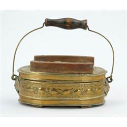 Lot #  501:  BRASS AND WOOD ANTIQUE FOOT WARMER.