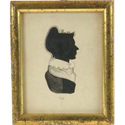 Lot #  509:  WATERCOLOR SILHOUETTE OF A WOMAN.