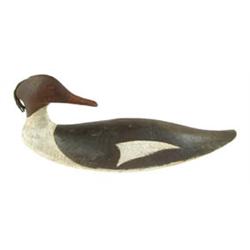 Lot #  517:  RARE CARVED AND PAINTED MERGANSER DECOY BY GEORGE R. HUEY OF FRIENDSHIP, MAINE.