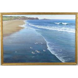 Lot #  520:  D. CROSBY BROWN (American, 20th Century) SANDERLINGS AT REID STATE PARK.