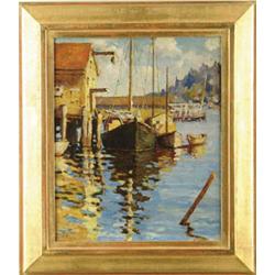 Lot #  530:  ANTHONY THIEME (American, 1888-1954) NEW ENGLAND HARBOR.