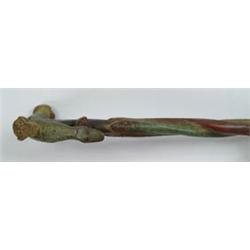 Lot #  534:  CANE: OUTSTANDING CARVED AND PAINTED FOLK ART SNAKE CANE.
