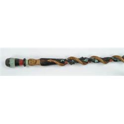 Lot #  535:  CANE: OUTSTANDING FOLK ART CARVED AND PAINTED SNAKE CANE.