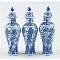 Lot #  578:  SET OF THREE BALUSTER FORM COVERED JARS.