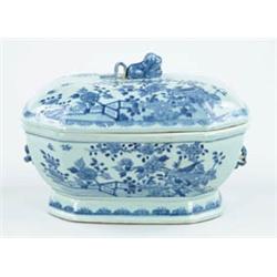 Lot #  579:  LARGE CANTON BLUE AND WHITE SOUP TUREEN.