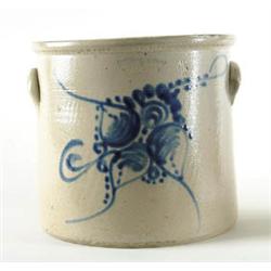 Lot #  601:  FOUR GALLON DECORATED STONEWARE CROCK.
