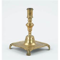 Lot #  603:  EARLY ANTIQUE SQUARE BASE BRASS CANDLESTICK.