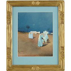Lot #  624D.:  WRAY PHYSIOC (Early 20th C) MID-EAST NIGHTTIME SCENE. SMALL.