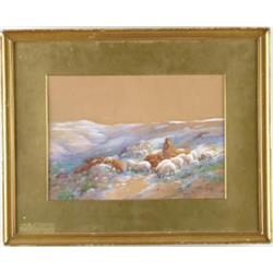 Lot #  624I.:  MARY HIRD (Early 20th C) SHEPHERDS WITH SHEEP.