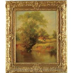 Lot #  624J.:  HENRY T. HARVEY (British, 20th Century) “THE DUCK POND”.