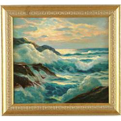 Lot #  624N.:  F FERRUZZA (Early 20th C) MAINE COASTAL SCENE.