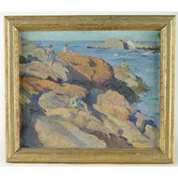 Lot #  629:  RUTH OSGOOD (American, ?-1977) PICNIC ON THE ROCKS.