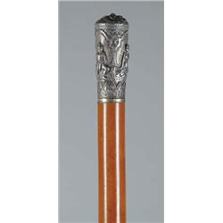 Lot #  634E.:  CANE: SILVER HANDLE CANE WITH THAILAND MOTIF.