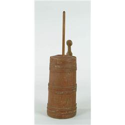 Lot #  637:  FINE WOOD BUTTER CHURN IN RED PAINT.